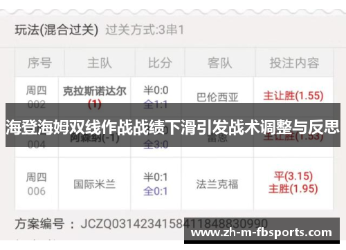 海登海姆双线作战战绩下滑引发战术调整与反思